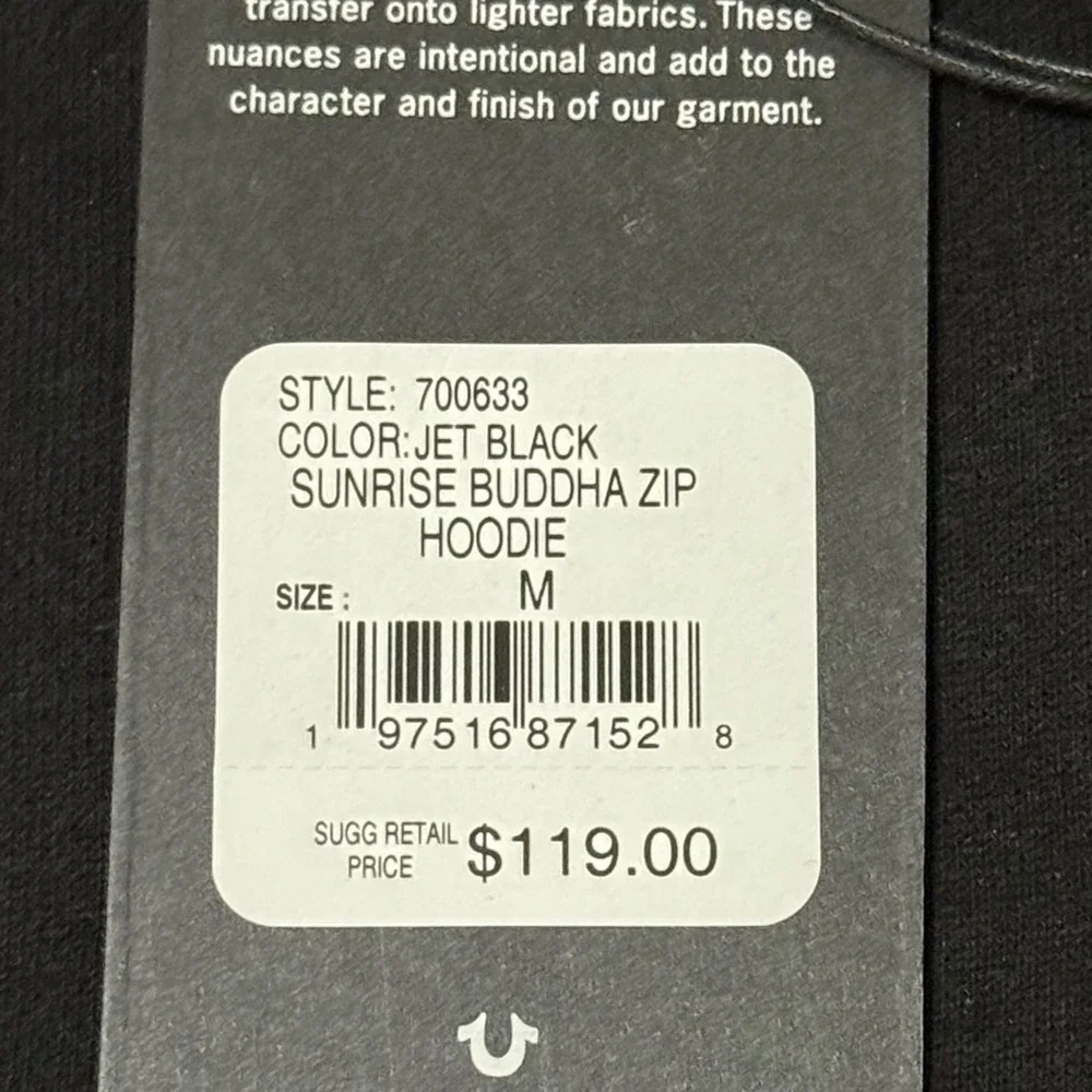 True Religion Mens Medium Black Sunrise Buddha‎ Zip Hoodie Sweatshirt